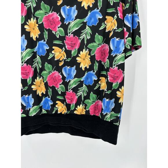 Top Notch Vintage Blouse Womens 20W Black Floral Print Short Sleeves Pleated - Picture 10 of 16